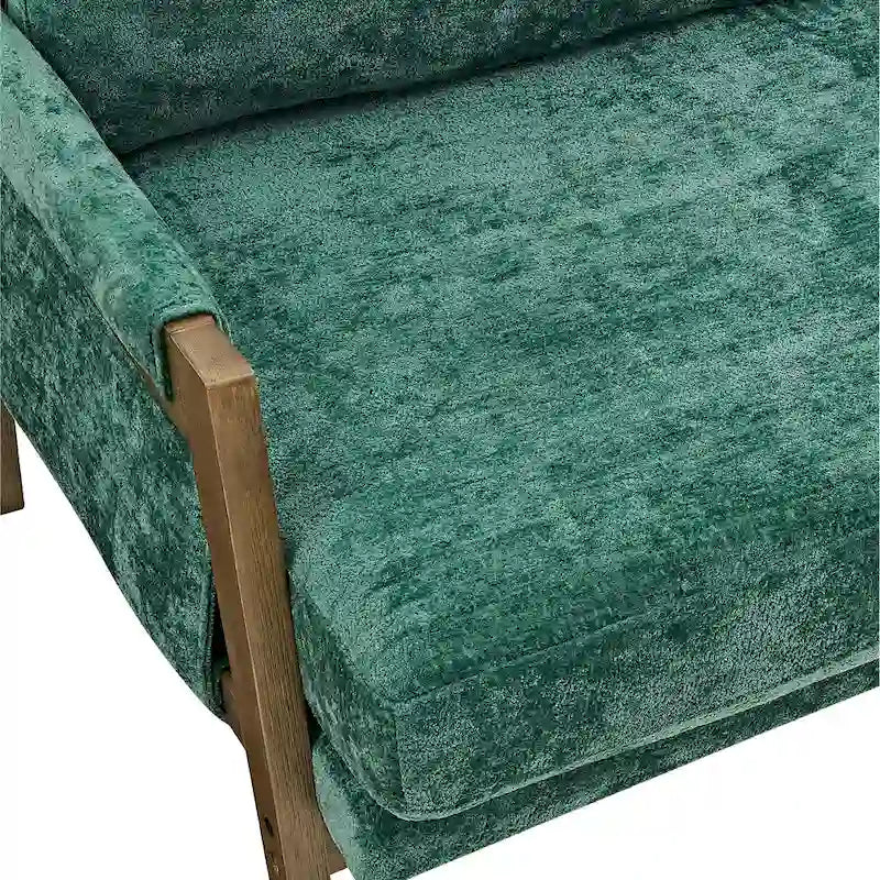 Green 35.4" Velvet Accent Arm Chair with Solid Rubberwood Frame