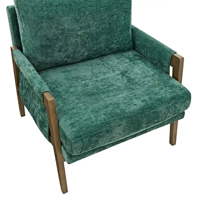 Green 35.4" Velvet Accent Arm Chair with Solid Rubberwood Frame