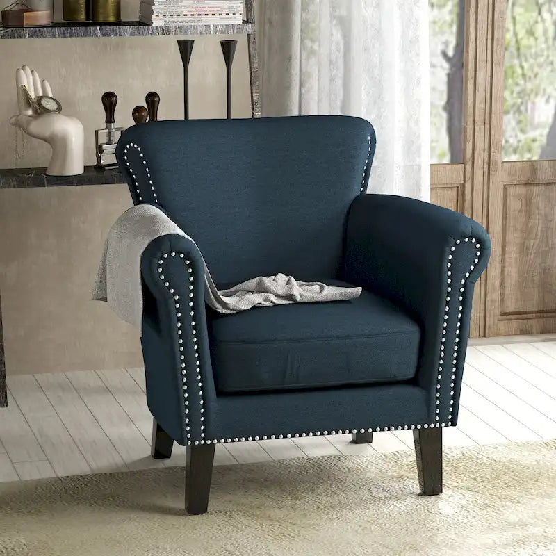 Navy Blue 31" Upholstered Club Chair with Nailhead Trim