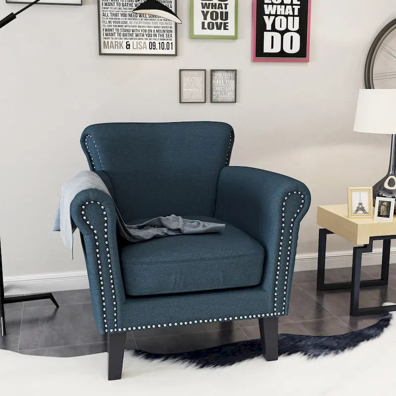 Navy Blue 31" Upholstered Club Chair with Nailhead Trim