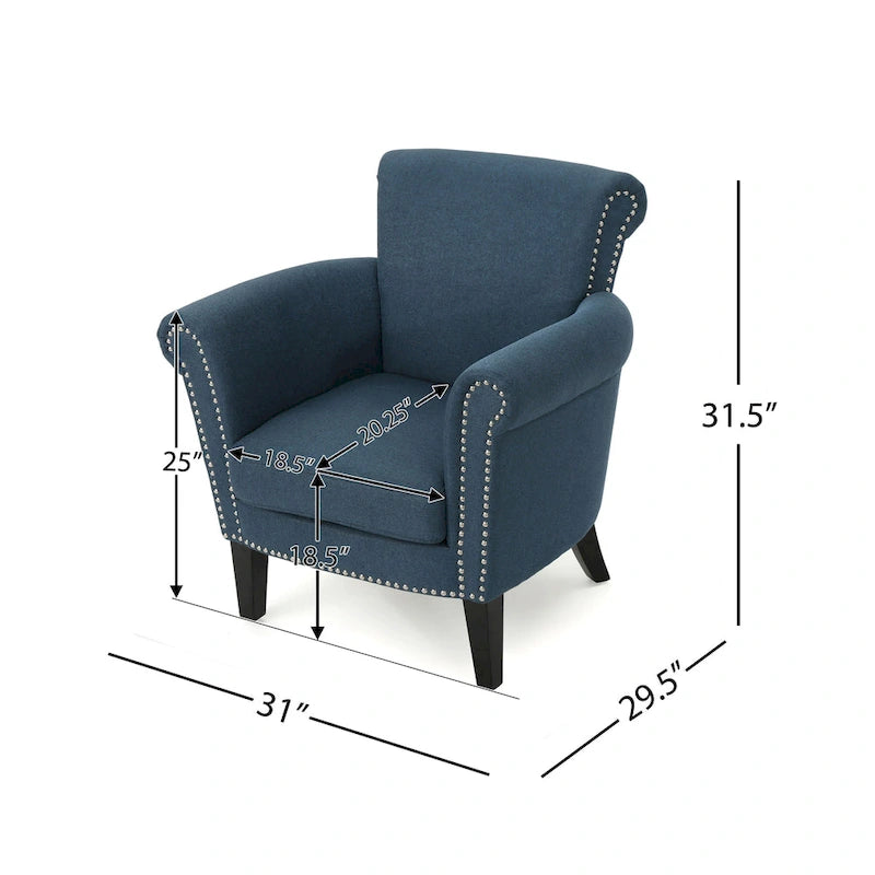 Navy Blue 31" Upholstered Club Chair with Nailhead Trim