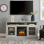 60" Fireplace TV Stand with Glass Doors & Storage for TVs Up to 65"