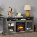 60" Fireplace TV Stand with Glass Doors & Storage for TVs Up to 65"