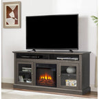 60" Fireplace TV Stand with Glass Doors & Storage for TVs Up to 65"