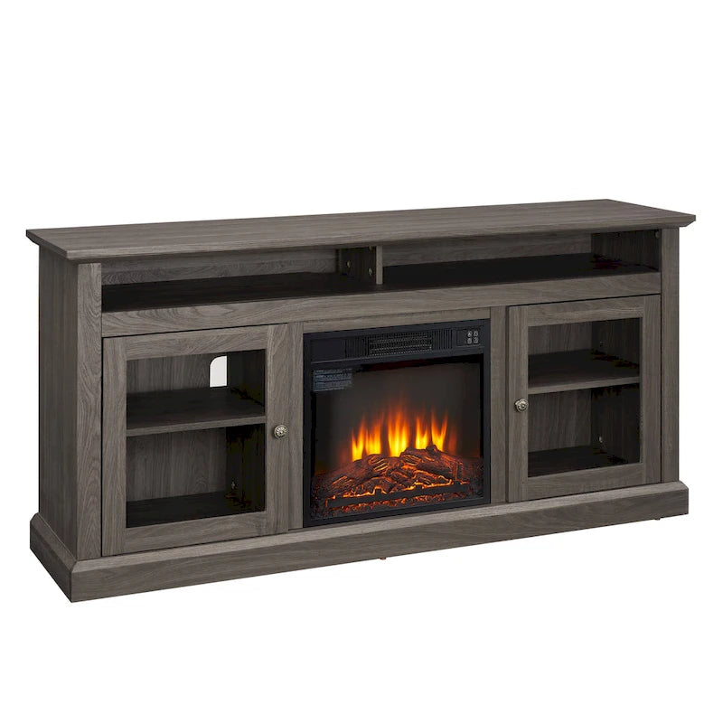 60" Fireplace TV Stand with Glass Doors & Storage for TVs Up to 65"