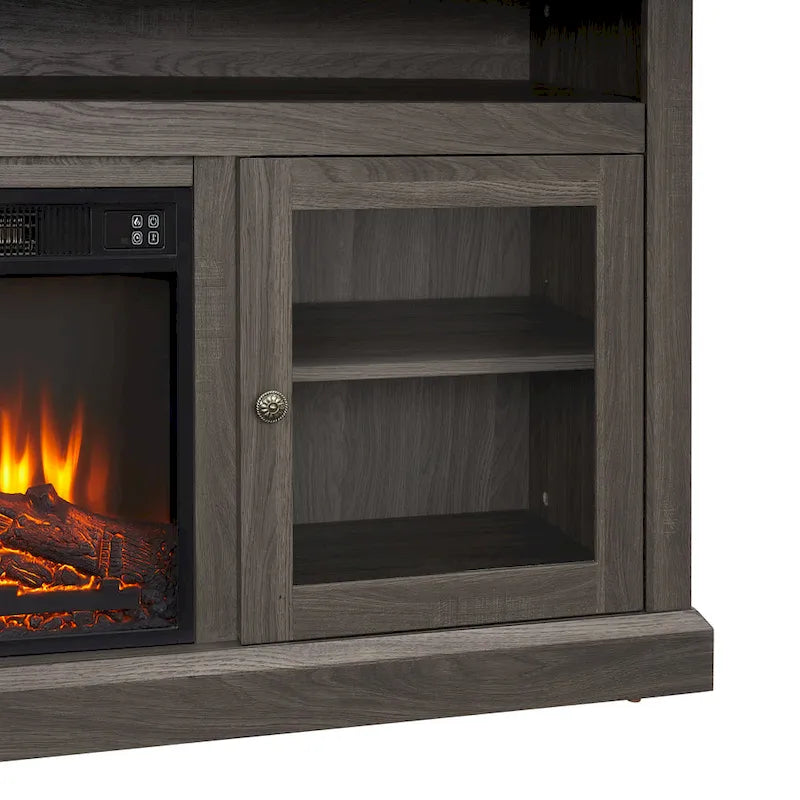 60" Fireplace TV Stand with Glass Doors & Storage for TVs Up to 65"