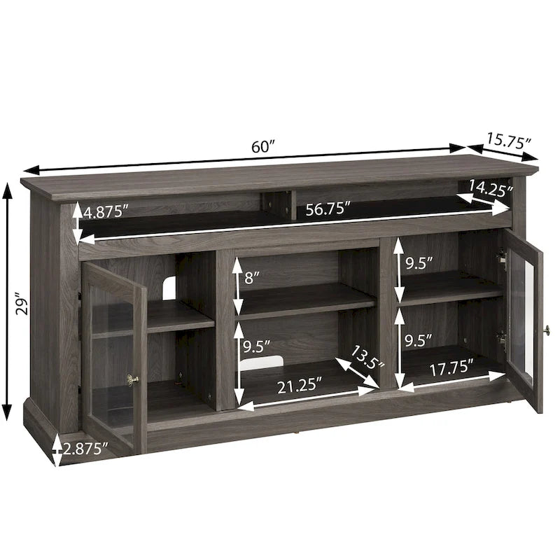 60" Fireplace TV Stand with Glass Doors & Storage for TVs Up to 65"