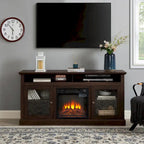 60" Fireplace TV Stand with Glass Doors & Storage for TVs Up to 65"