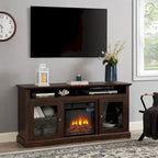 60" Fireplace TV Stand with Glass Doors & Storage for TVs Up to 65"