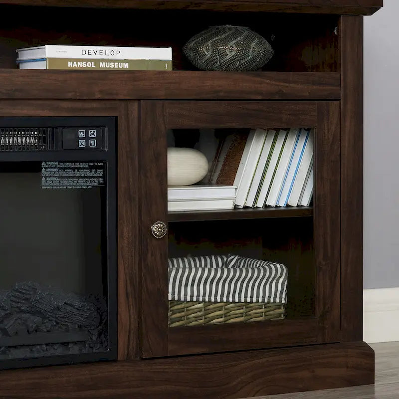 60" Fireplace TV Stand with Glass Doors & Storage for TVs Up to 65"