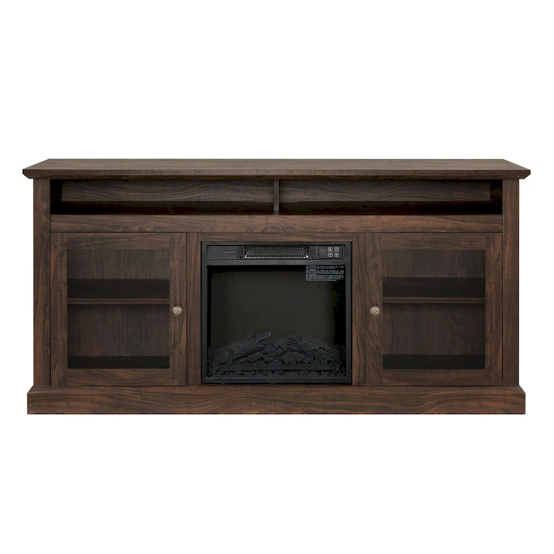 60" Fireplace TV Stand with Glass Doors & Storage for TVs Up to 65"