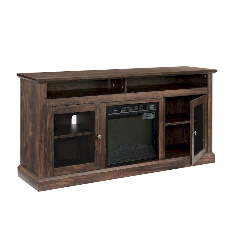 60" Fireplace TV Stand with Glass Doors & Storage for TVs Up to 65"