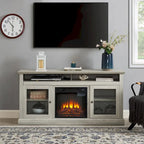 60" Fireplace TV Stand with Glass Doors & Storage for TVs Up to 65"