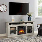 60" Fireplace TV Stand with Glass Doors & Storage for TVs Up to 65"