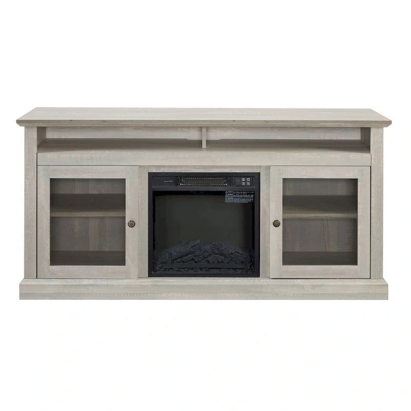 60" Fireplace TV Stand with Glass Doors & Storage for TVs Up to 65"