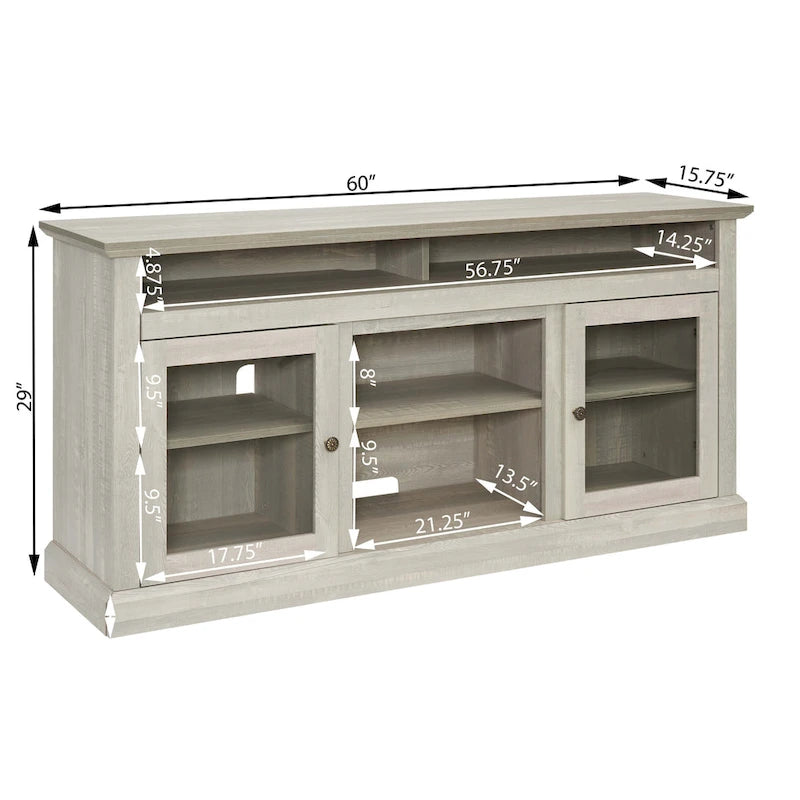 60" Fireplace TV Stand with Glass Doors & Storage for TVs Up to 65"