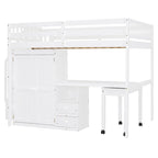 Full Size Loft Bed with Stairs, Bookshelf, Drawers, Desk & Wardrobe