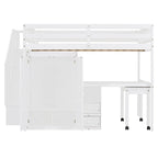 Full Size Loft Bed with Stairs, Bookshelf, Drawers, Desk & Wardrobe