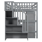 Full Size Loft Bed with Stairs, Bookshelf, Drawers, Desk & Wardrobe