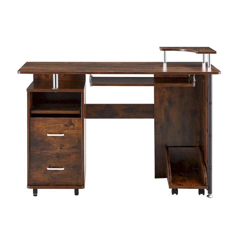 47" Traditional Curved Computer Desk with Keyboard Tray, Drawers & Storage Shelves