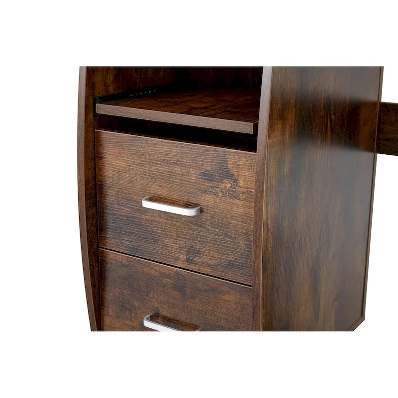 47" Traditional Curved Computer Desk with Keyboard Tray, Drawers & Storage Shelves