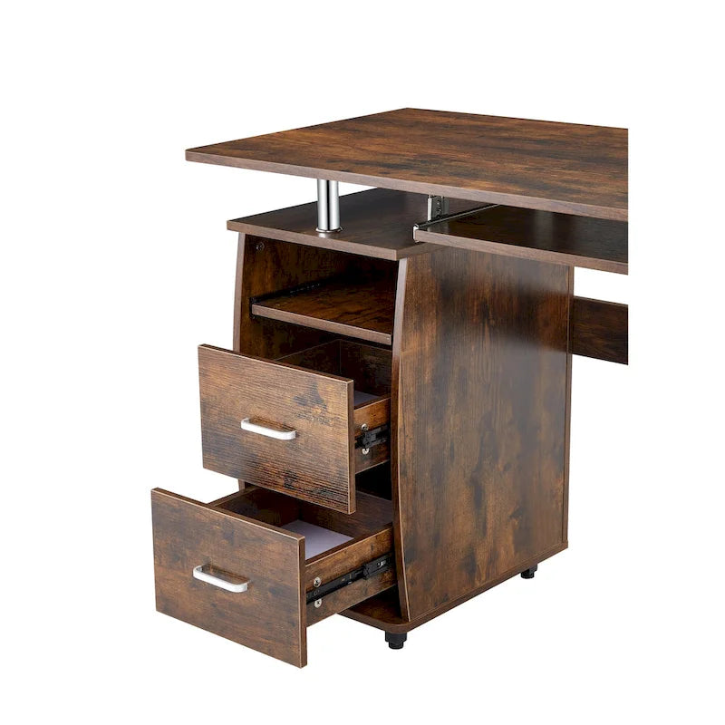 47" Traditional Curved Computer Desk with Keyboard Tray, Drawers & Storage Shelves