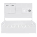 Full Size Wooden Daybed with Hydraulic Lift, All-in-One Cabinet & Shelf, White