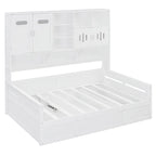 Full Size Wooden Daybed with Hydraulic Lift, All-in-One Cabinet & Shelf, White