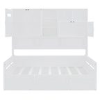 Full Size Wooden Daybed with Hydraulic Lift, All-in-One Cabinet & Shelf, White