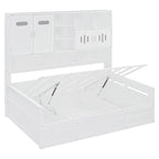 Full Size Wooden Daybed with Hydraulic Lift, All-in-One Cabinet & Shelf, White