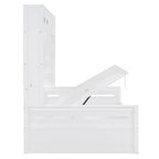 Full Size Wooden Daybed with Hydraulic Lift, All-in-One Cabinet & Shelf, White