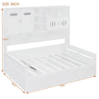 Full Size Wooden Daybed with Hydraulic Lift, All-in-One Cabinet & Shelf, White