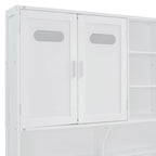 Full Size Wooden Daybed with Hydraulic Lift, All-in-One Cabinet & Shelf, White