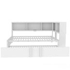 Metal Frame Daybed Full Size Sofa Bed with L-shape Storage Bookcase Guardrail, USB Ports and Trundle Bed, Low Profile Bed