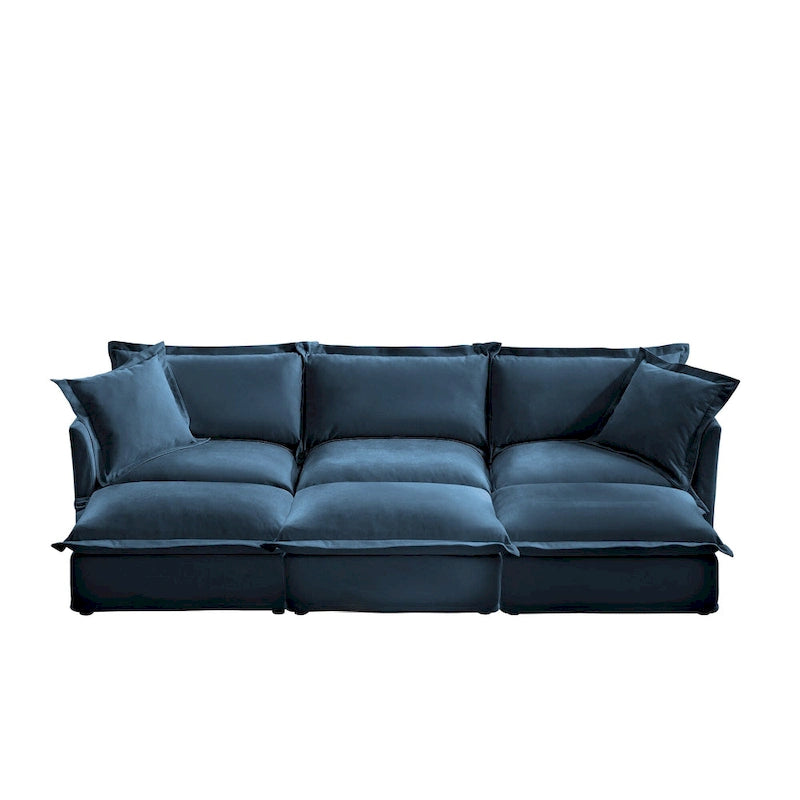 120 Chenille 3-Seater Sofa Set with 3 Ottomans, Sleeper Function & Removable Slipcovers
