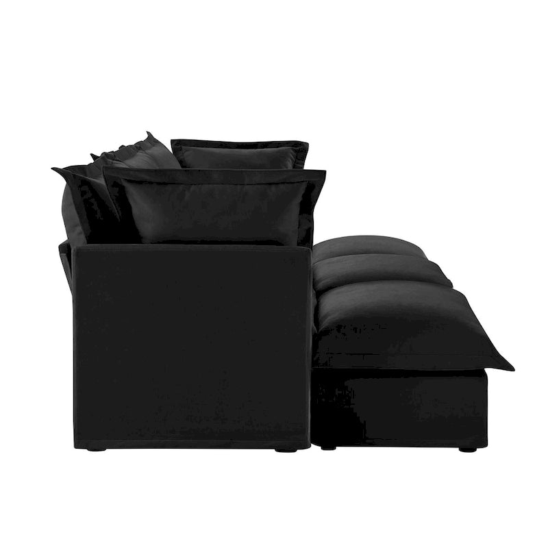 120 Chenille 3-Seater Sofa Set with 3 Ottomans, Sleeper Function & Removable Slipcovers