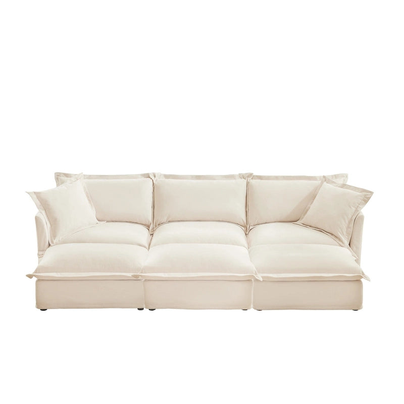 120 Chenille 3-Seater Sofa Set with 3 Ottomans, Sleeper Function & Removable Slipcovers