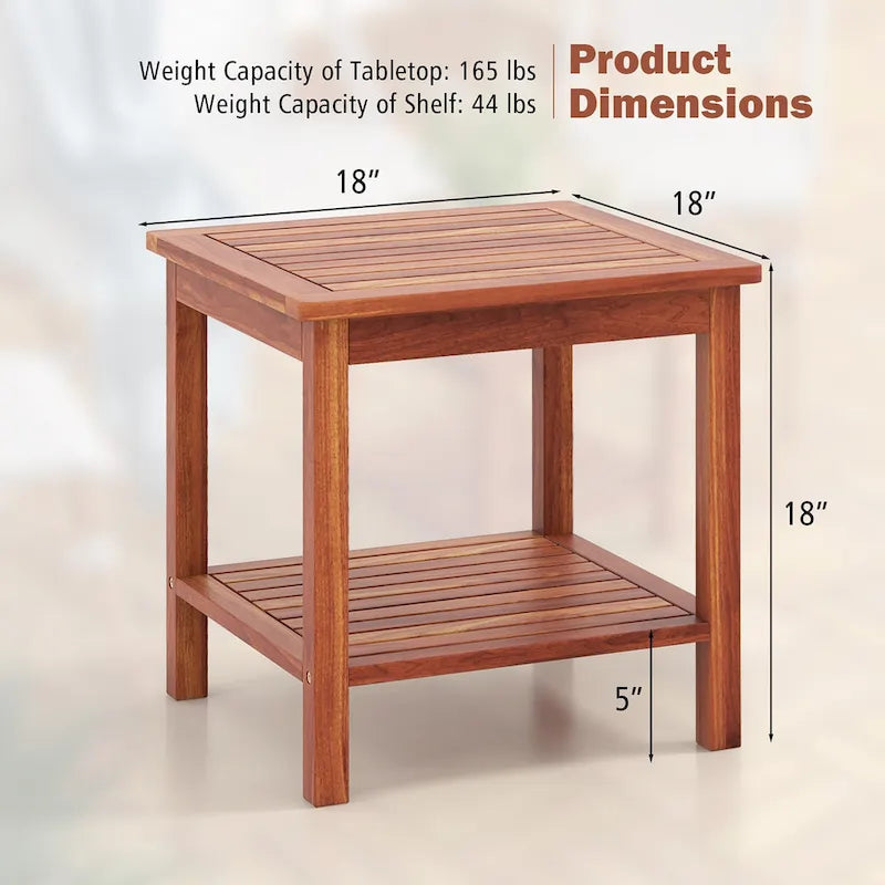 2-Piece Natural Acacia Wood 2-Tier Outdoor Side Table Set - 18x18x18"