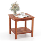 2-Piece Natural Acacia Wood 2-Tier Outdoor Side Table Set - 18x18x18"