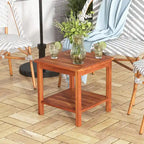 2-Piece Natural Acacia Wood 2-Tier Outdoor Side Table Set - 18x18x18"