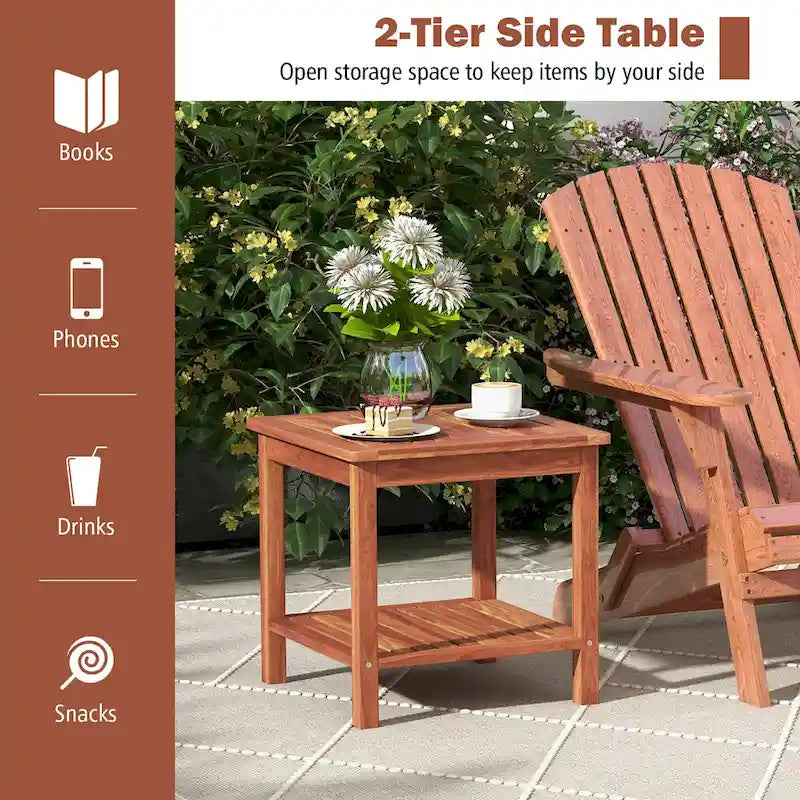 2-Piece Natural Acacia Wood 2-Tier Outdoor Side Table Set - 18x18x18"