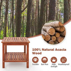 2-Piece Natural Acacia Wood 2-Tier Outdoor Side Table Set - 18x18x18"