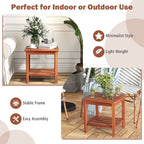 2-Piece Natural Acacia Wood 2-Tier Outdoor Side Table Set - 18x18x18"