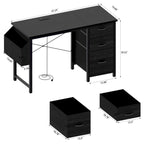 47 Office Desk, Modern Reversible Study Writing Desk Workstation With Hutch, 3 Drawers, Power Outlets And Side Pockets