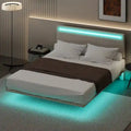 Floating Velvet Platform Bed with RGB LED Lights & Adjustable Wingback Headboard