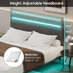 Floating Velvet Platform Bed with RGB LED Lights & Adjustable Wingback Headboard