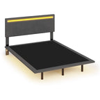 Floating Velvet Platform Bed with RGB LED Lights & Adjustable Wingback Headboard