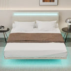 Floating Velvet Platform Bed with RGB LED Lights & Adjustable Wingback Headboard