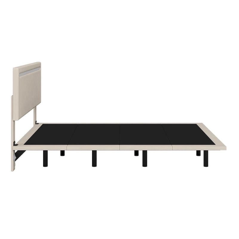 Floating Velvet Platform Bed with RGB LED Lights & Adjustable Wingback Headboard