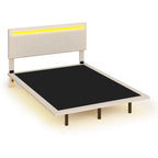 Floating Velvet Platform Bed with RGB LED Lights & Adjustable Wingback Headboard